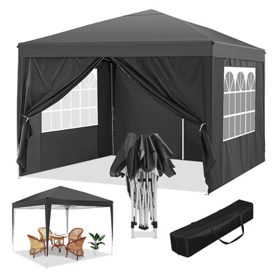 SKONYON 10' x10' Canopy Tent Instant Pop-Up Canopy with 4 Sidewalls for Patio Backyard Garden Party Black