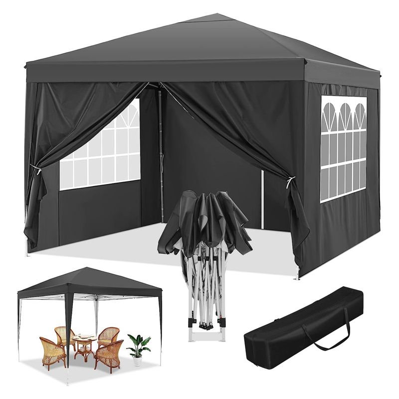 SKONYON 10x10 Canopy Tent Instant Pop-Up Canopy with 4 Sidewalls for Patio Backyard Garden Party Black, 1 of 9