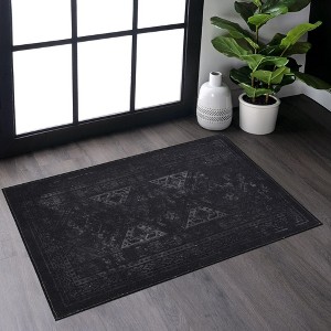 NAYSAYE Area Rug 2' x 3' Washable Low Pile Soft Cozy Non Slip Kid and Pet Friendly for Living Room, Black and Gray - 1 of 4