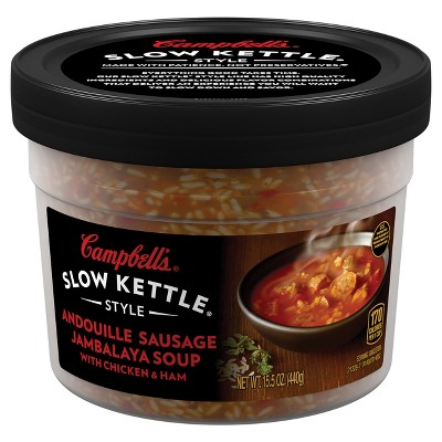 Campbell&#39;s Slow Kettle Style Andouille Sausage Jambalaya Soup Microwaveable Bowl 15.5oz