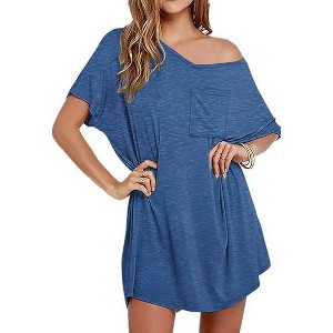 Ekouaer Womens Tshirt Nightgown Cotton V Neck Sleepshirts Comfy Casual Nightshirt for Women - 1 of 4