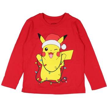Pokemon Boys' Christmas Santa Pikachu Holiday Kids Long Sleeve Shirt