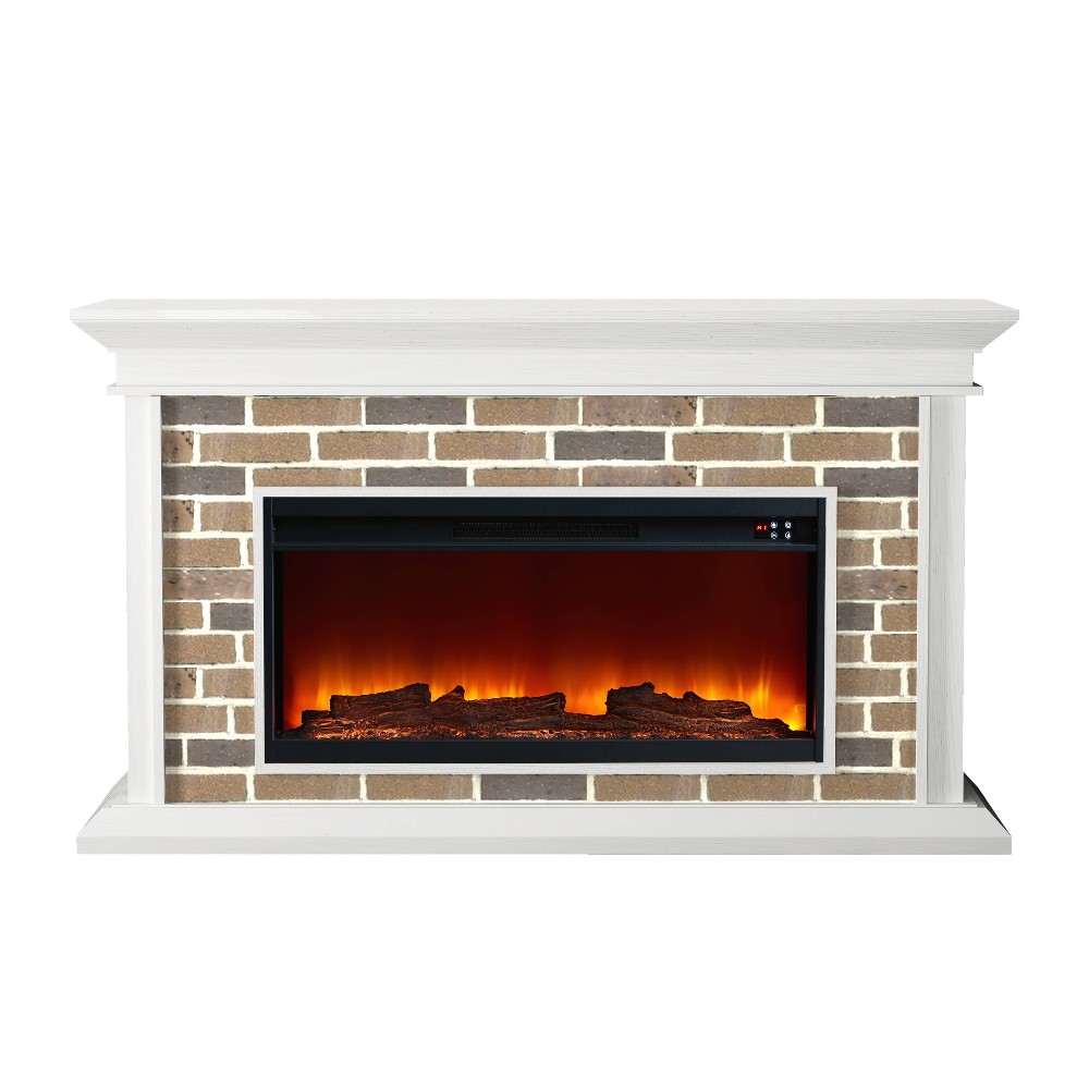 60" Stone Surrounded Freestanding Electric Fireplace White - Festivo