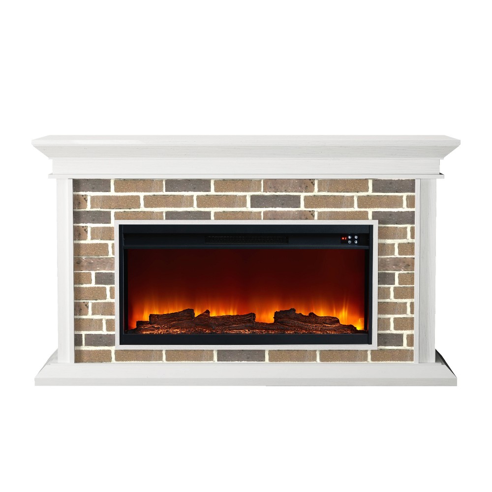 Photos - Electric Fireplace 60" Stone Surrounded Freestanding  White - Festivo