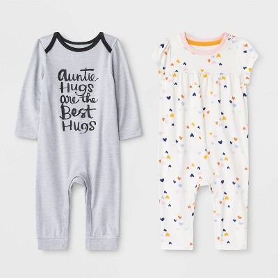 Baby Girls' 2pk Romper - Cat & Jack™ Gray/White 18M