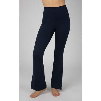 Yogalicious - Lux High Waist Flare Leg V Back Yoga Pants with Elastic Free  Crossover Waistband - Denim Blue - Medium