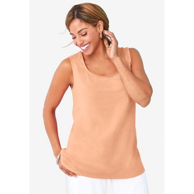 Jessica London Women's Plus Size Stretch Cotton Horseshoe Neck Tank