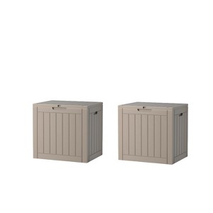 Naysaye Deck Boxes, 2-Piece 30 Gal Outdoor Storage Deck Box, Small Patio Storage Bin for Garden Tools, Brown, 22.09"*17.09"*20.87" - 1 of 4