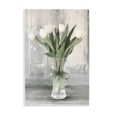 Stupell Industries Farmhouse Distressed White Tulips Wall Plaque Art