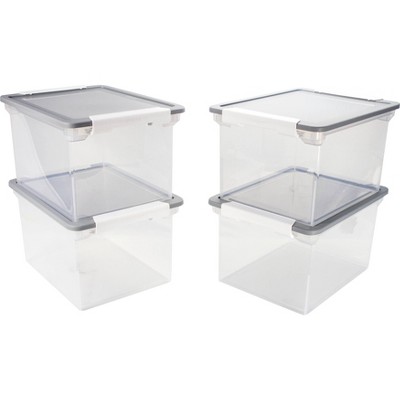 Storex 4pk Storage File Totes with Locking Handles - Clear