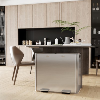 GustoWave  60L/16 Gal Stainless Steel Double Trash Can with Removable Plastic Inner Buckets