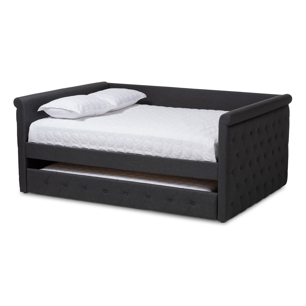 Photos - Bed Full Alena Daybed with Trundle Dark Gray - Baxton Studio: Upholstered Bedroom Furniture, No Box Spring Needed