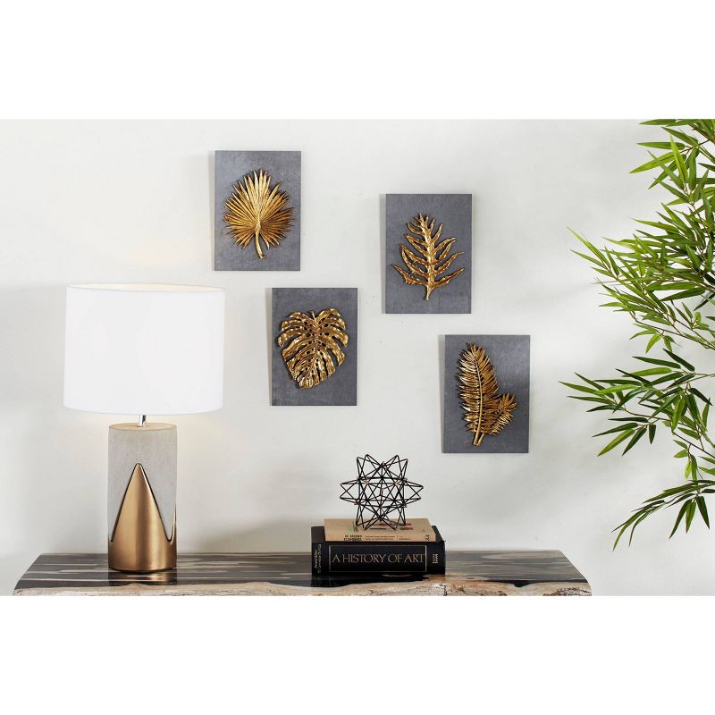 Set of 4 Cement Leaf Framed 3D Wall Decors Gold - Olivia &#38; May, 4 of 9