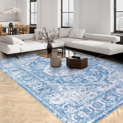 Large Area Rugs 9x12 Oriental Medallion Living Room Rugs, Non-Slip Traditional Floor Mat