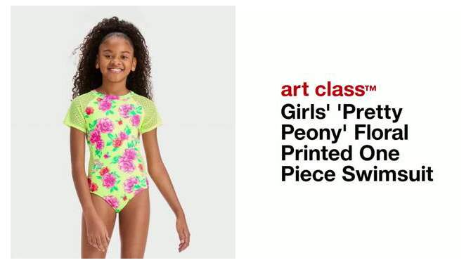 Girls&#39; &#39;Pretty Peony&#39; Floral Printed One Piece Swimsuit - art class&#8482;, 2 of 5, play video