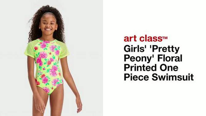 Girls&#39; &#39;Pretty Peony&#39; Floral Printed One Piece Swimsuit - art class&#8482;, 2 of 5, play video