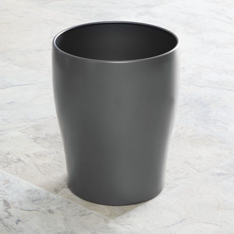 mDesign Steel 1.67 Gallon Metal Trash Can Small Round Wastebasket Bin, 2 of 4