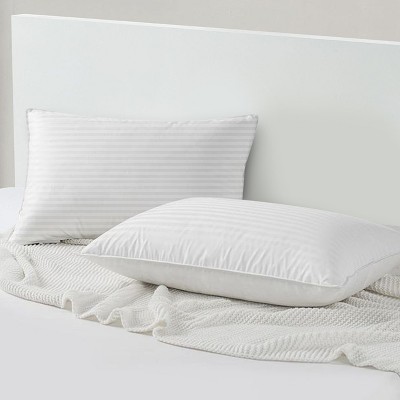 Set of 2 Bed Pillows - 100% Cotton Cover with Polyester Filling & Grey Stripes Pattern Soft Breathable Pillow Pack by Lux Decor Collection