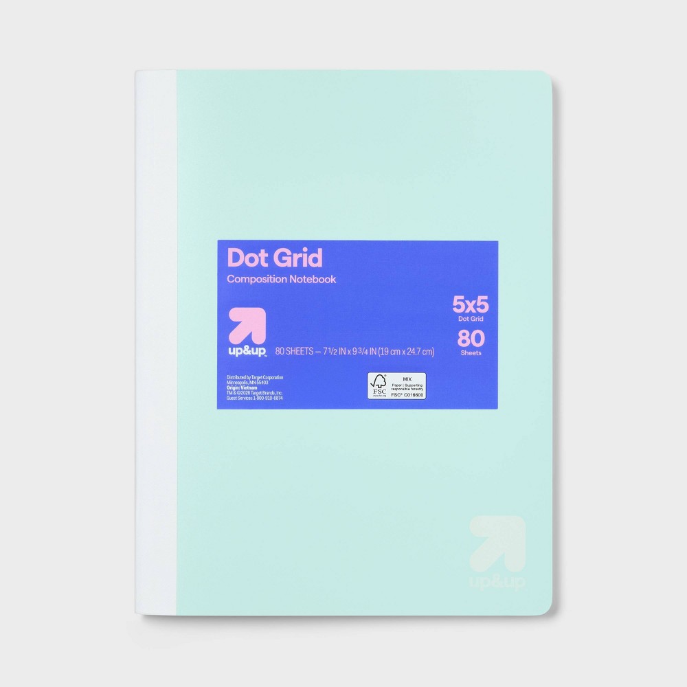 Dot Grid Composition Notebook 7.5"x9.75" Poly Cover 80 Sheets Pastel Green - up&up™