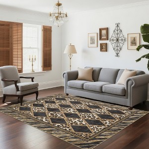 Modern Washable Area Rug, Checkered Leopard Print Floor Cover with Non Slip Backing, Low Pile Stain Resistant Indoor Carpet - 1 of 4