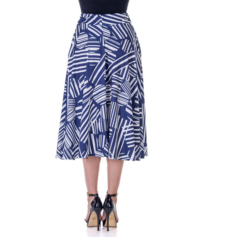 24seven Comfort Apparel Womens Navy Geometric Print Pleated Midi Skirt With Pockets, 3 of 7