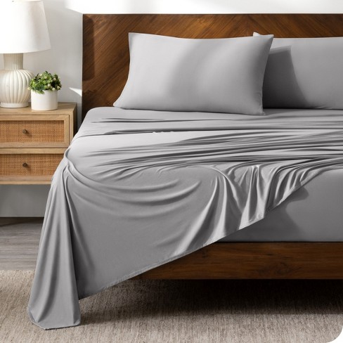 Queen Light Grey Premium 4 Way Microfiber Stretch Knit Sheet Set By Bare  Home : Target