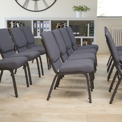 Elegant Dark Gray Fabric Stacking Chair with Silver Vein Metal Frame
