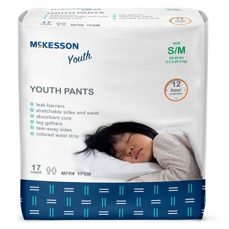 McKesson Youth Pants, Overnight Pull On Underwear - Size S/M, 38-65 lbs, 17 Count, 4 Packs, 68 Total, 1 of 4