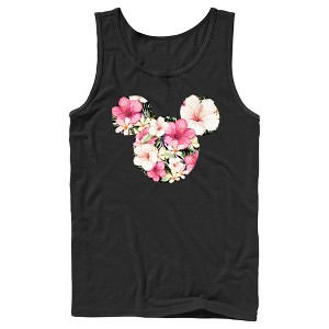 Men's Mickey & Friends Pink Floral Mickey Mouse Logo Tank Top - 1 of 4