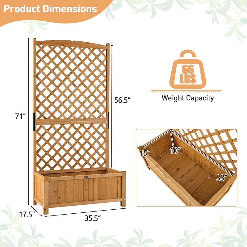 Tangkula 71" Tall Raised Garden Bed Wooden Planter w/ Trellis for Flower Climbing Plant, 4 of 11