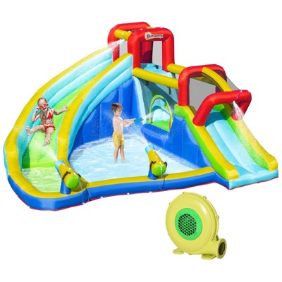 VisioGear Inflatable Bounce House, 5-in-1 Inflatable Water Slide, Kids Bounce House Water Park, Jumping Castle, Colorful, 151.5*143.8*78.8