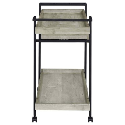 Gray Driftwood Industrial Bar Cart with Storage and Wine Rack
