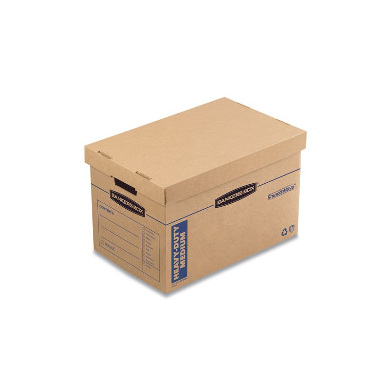 Bankers Box SmoothMove Maximum Strength Moving Boxes, Half Slotted Container (HSC), Medium, 12.25" x 18.5" x 12", Brown/Blue, 8/Pack, 1 of 8