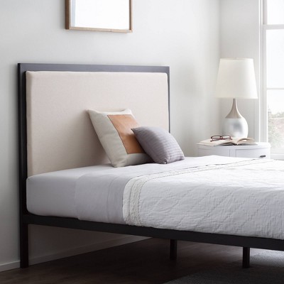 Queen Mara Metal Platform Bed Frame With Upholstered Headboard Ivory