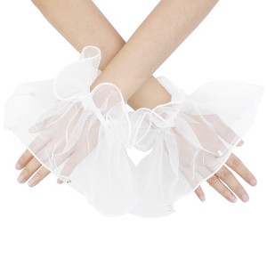 INSPIRE CHIC Women's Lace Fingerless Wrist Length Wedding Elegant White Ruffled Floral Gloves 1 Pair - 1 of 4