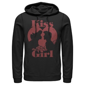 Men's The Little Mermaid Kiss the Girl Heart Silhouette Pull Over Hoodie - 1 of 4