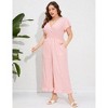 Clearlove Plus Size Loose Jumpsuits for Women Casual Wide Leg Pants Floral Jumpsuits Short Sleeve One Piece Outfit - 3 of 4