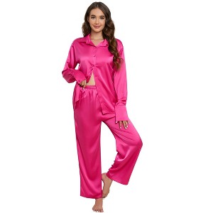 Clearlove Pajamas Set for Women 2 Pieces Button Down Long Sleeve Satin Pajama Sets - 1 of 4