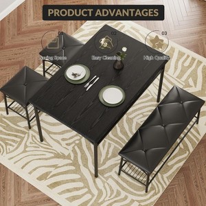 4-Piece Compact Kitchen Dining Table Set for 4,Upholstered Bench+2 Stools with Storage Shelf–Metal Frame Wood Tabletop - 1 of 4