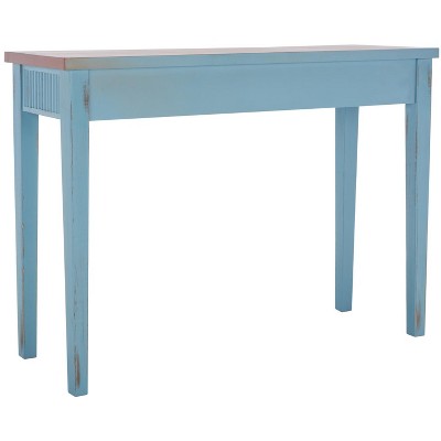 Blue and Oak Wood Console Table with Storage Drawer