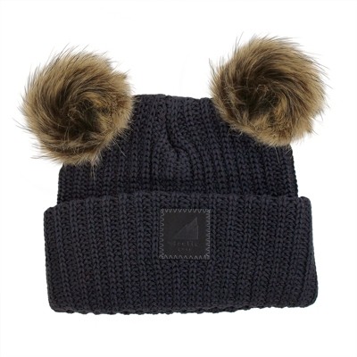 Image of Arctic Gear Infant Cotton Cuff with Double Poms Winter Hat- Charcoal Grey with Shepard Poms