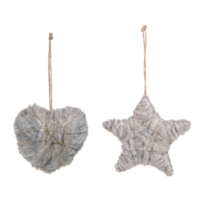 Transpac Fabric Wrapped Ornaments Set of 2 Christmas Home Decorations