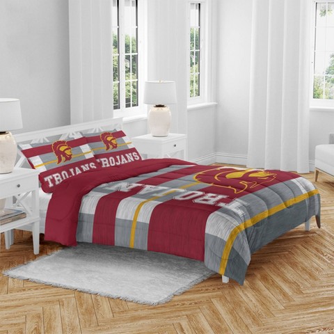 NCAA USC Trojans Heathered Stripe Queen Bedding Set in a Bag - 3pc