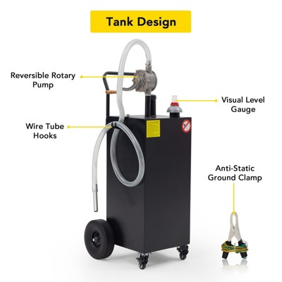 Garvee 40 Gallon Portable Gas Caddy Fuel Storage Tank Large Gasoline Diesel Can Hand Siphon Pump with Rolling Flat-Free Solid Rubber Wheels