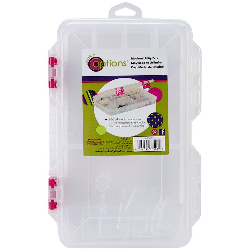 Creative Options Pro Latch Utility Box 6-20 Compartments-10.875"X7.25"X1.625" Clear W/Magenta, 1 of 4