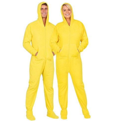 Footed Pajamas - Lemon Yellow Adult Hoodie Fleece Onesie - Adult - XSmall  (Fits 5'2 - 5'4)