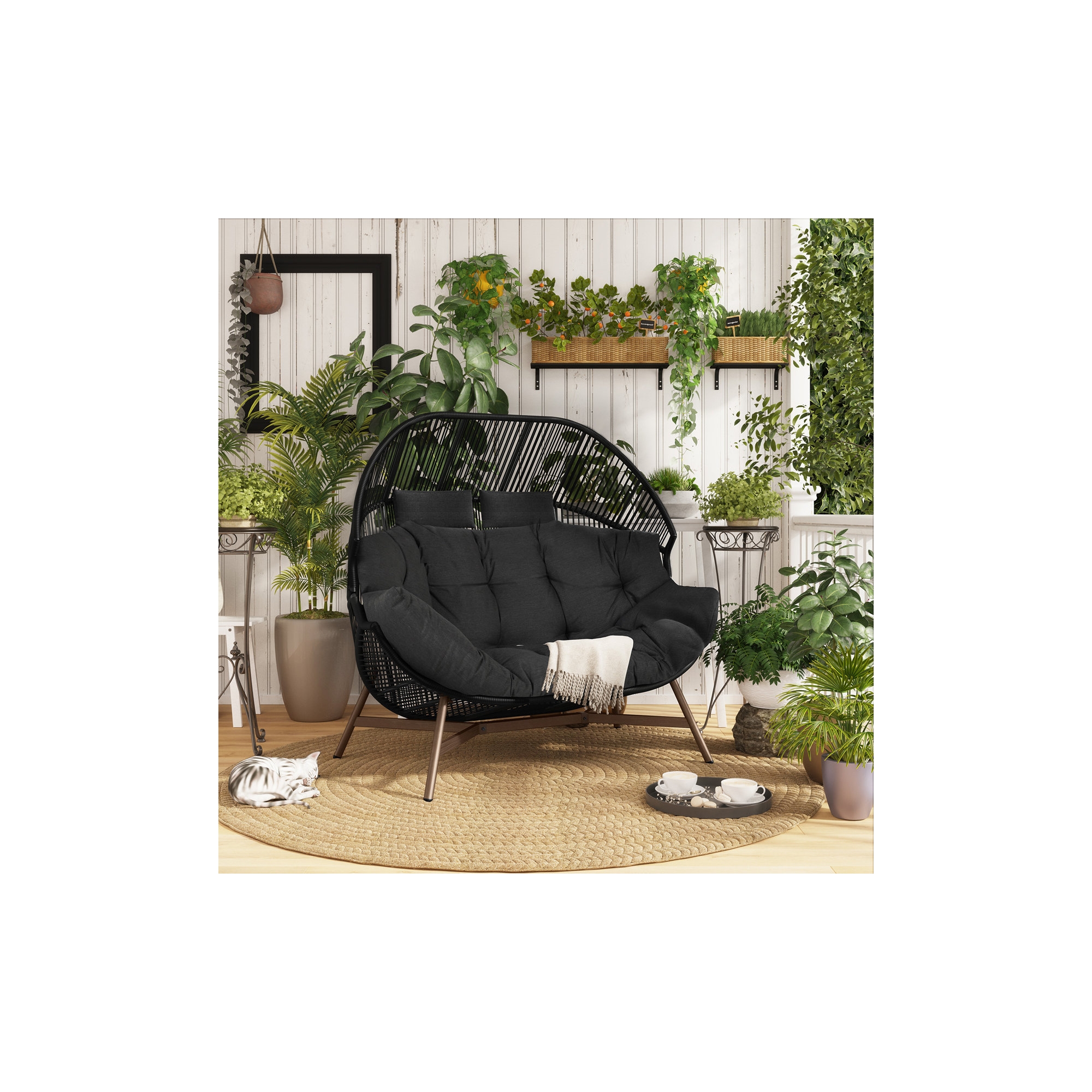 GRANDPATIO Cuddle Wicker Outdoor Lounge Chair with Cushion