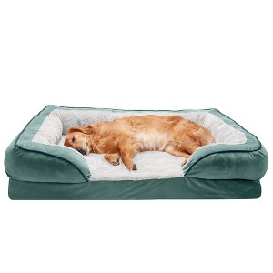 FurHaven Velvet Waves Perfect Comfort Cooling Gel Top Memory Foam Sofa Dog Bed - 1 of 3