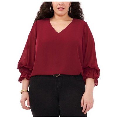 Vince Camuto Womens Blouson Flutter Sleeve Ruffled Blouse