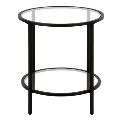 Blackened Bronze Round Side Table with Glass Shelf